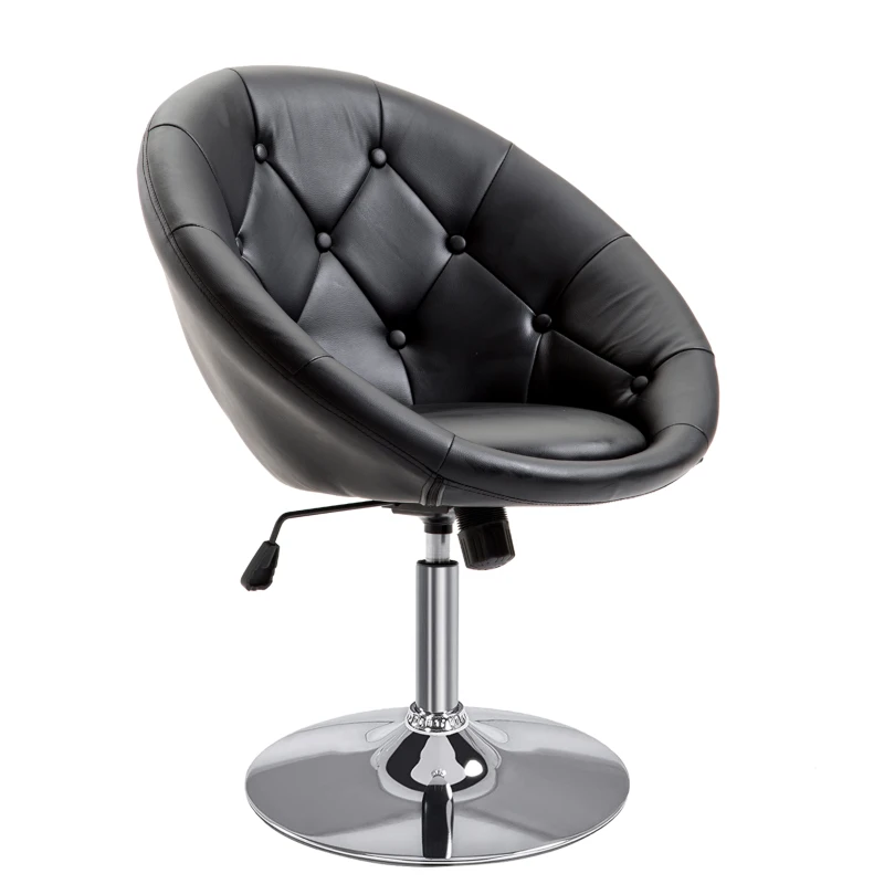 HOMCOM Faux Leather Leisure Chair, Round Tufted Accent Chair, Height Adjustable Counter Chair for Pub, Black