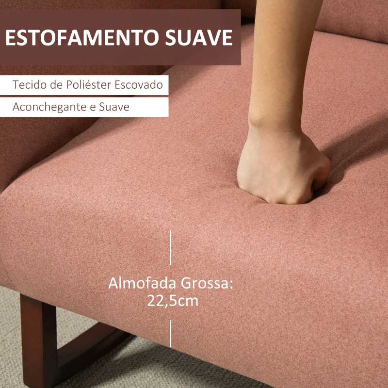 HOMCOM Poltrona Baloiço Estofada em Flanela Cadeira de Baloiço Relax com Assento Apoio para os Braços Acolchoados e Base de Madeira Ideal para Lactancia 72x75x105cm Rosa