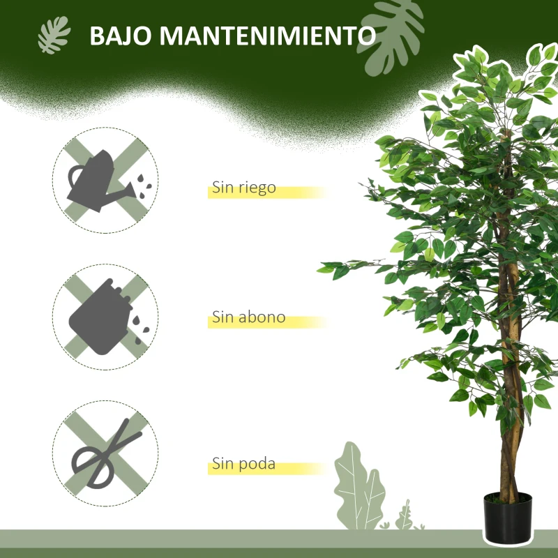 HOMCOM Pack de 2 Plantas Artificiales con Troncos Naturales 150 cm Ficus Sintéticas con 882 Hojas Decoración para Hogar Verde
