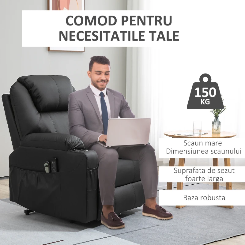 Homcom Scaun cu Ridicare Electrica, Masaj si tapitarie din PU