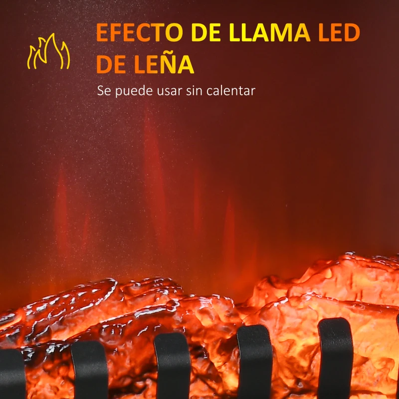 HOMCOM Chimenea Decorativa 1000 W/2000 W con Ventanas LED Llamas y Protección Sobrecalentamiento para 15-20 ㎡ Negro