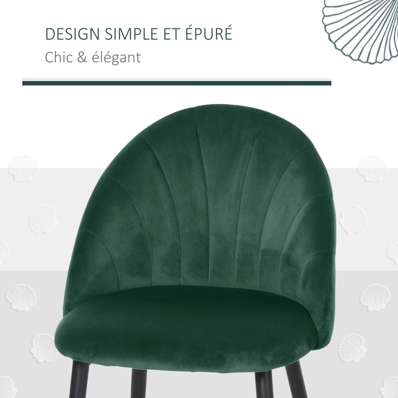 HOMCOM Lot de 2 chaises de Salle à Manger Chaise de Cuisine Velours Pieds métal vert dim. 52L x 54l x 79H cm