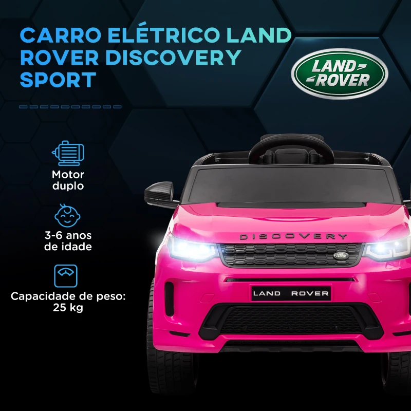 AIYAPLAY Carro Elétrico para Crianças com Licença Land Rover Discovery Sport Bateria 12V Faróis Buzina e Música 106x65,5x51 cm Rosa