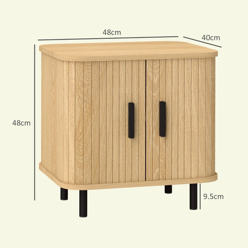 HOMCOM Set 2 Noptiere în stil Nordic cu Raft pe 2 Niveluri și Ușă Culisantă pentru Dormitor, 48x40x48 cm, Lemn Natural(m-3)