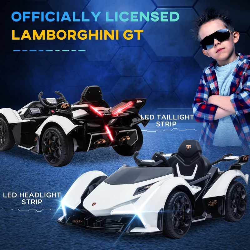 HOMCOM Masina Electrica pentru Copii, Lamborghini, Alb