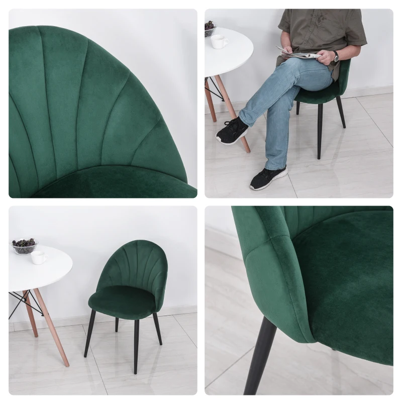 HOMCOM Lot de 2 chaises de Salle à Manger Chaise de Cuisine Velours Pieds métal vert dim. 52L x 54l x 79H cm