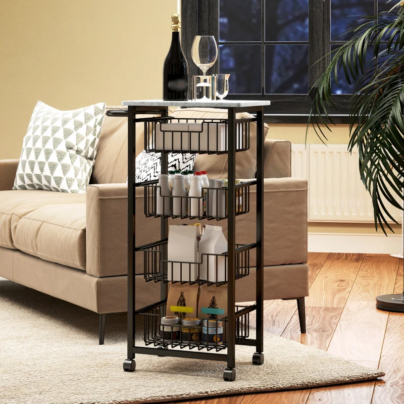 HOMCOM Carrito Verdulero para Cocina con 4 Cestas Deslizables y Marco de Acero 49,5x31x91 cm Gris Claro