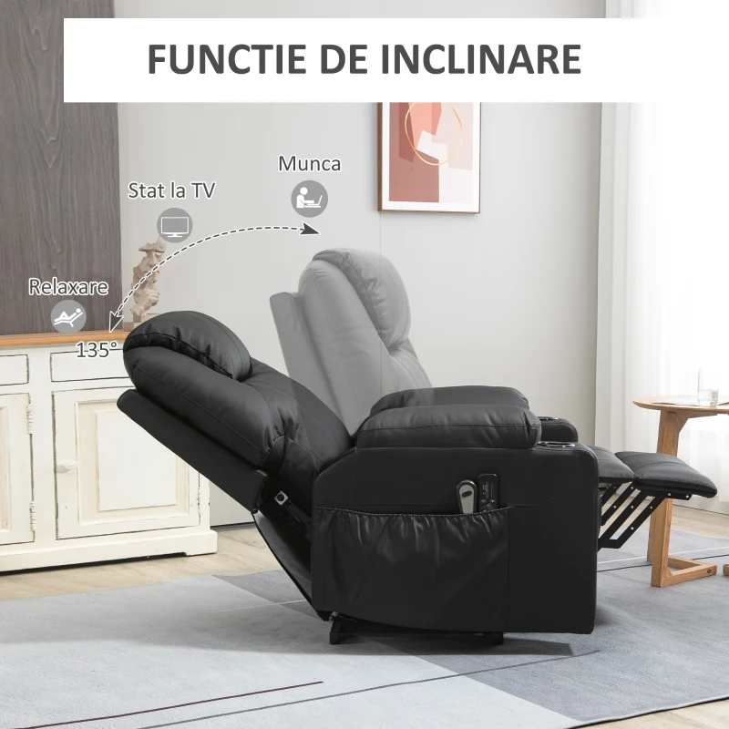 Homcom Scaun cu Ridicare Electrica, Masaj si tapitarie din PU