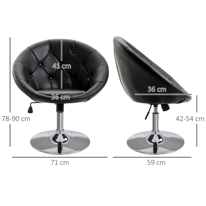 HOMCOM Faux Leather Leisure Chair, Round Tufted Accent Chair, Height Adjustable Counter Chair for Pub, Black