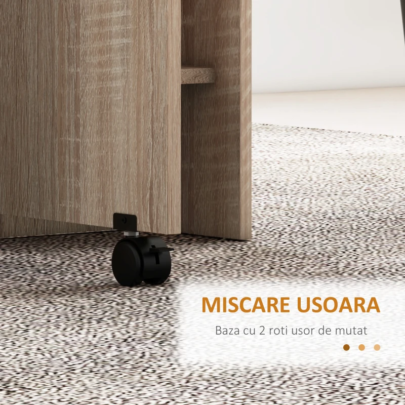 HOMCOM Masa Pliabila de Luat Masa, Masa cu Blaturi pentru Spatii Mici, cu Rafturi cu 2 Niveluri, Masa de Bucatarie Mica cu Rotile de Rulare