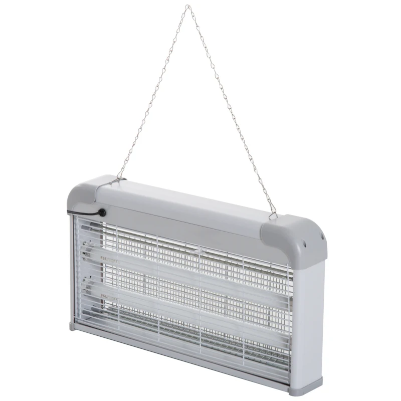 Outsunny Lâmpada Anti-Mosquitos Elétrica 30W Mata Mosquitos Elétrico Área 60 m² com Luz UV 48,5x8,5x26,5cm Branco e Cinza