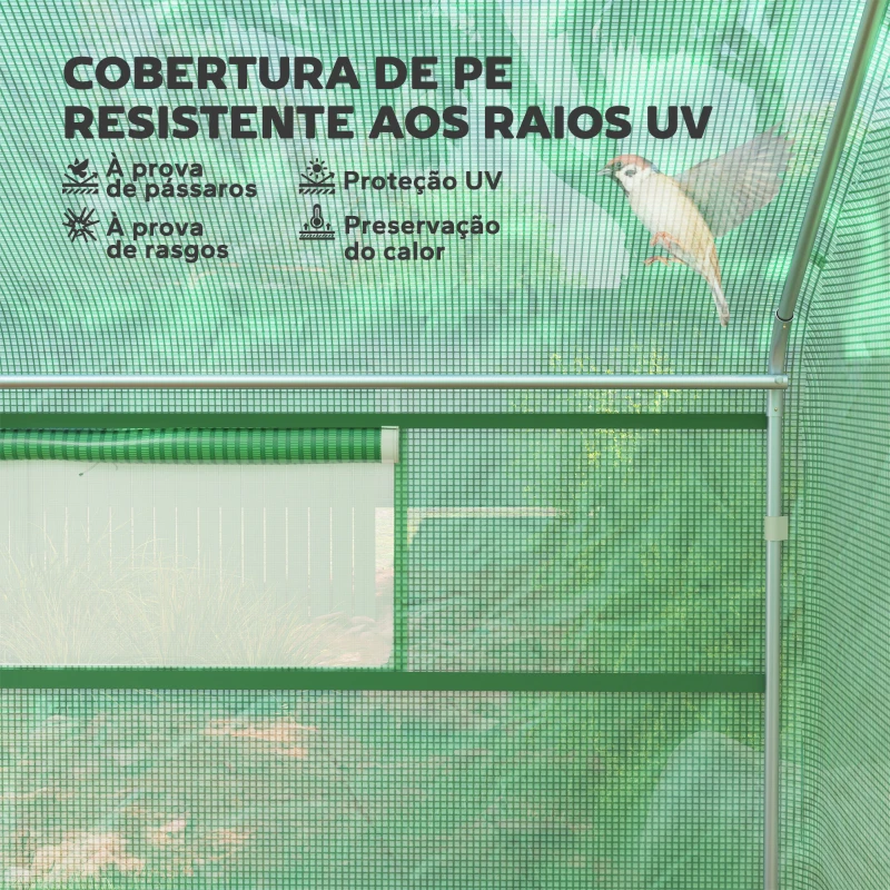 Outsunny Estufa tipo Túnel 4x3x2 m Estufa de Exterior com 2 Janelas Cobertura PE Anti UV e 1 Porta de Enrolar com Fecho de Correr Estufa para Jardim Pátio Verde