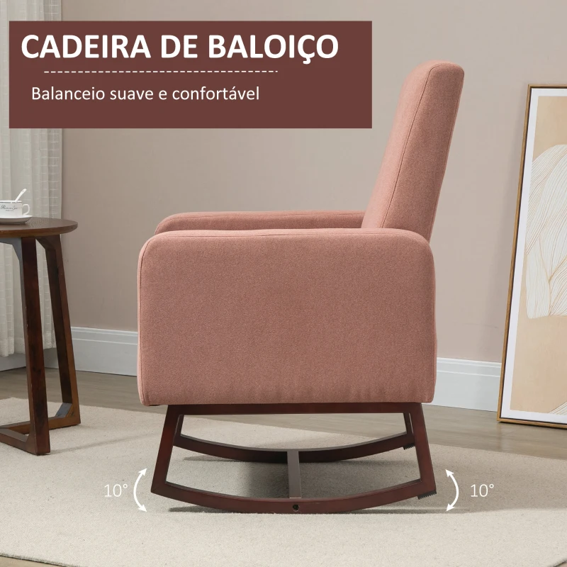 HOMCOM Poltrona Baloiço Estofada em Flanela Cadeira de Baloiço Relax com Assento Apoio para os Braços Acolchoados e Base de Madeira Ideal para Lactancia 72x75x105cm Rosa