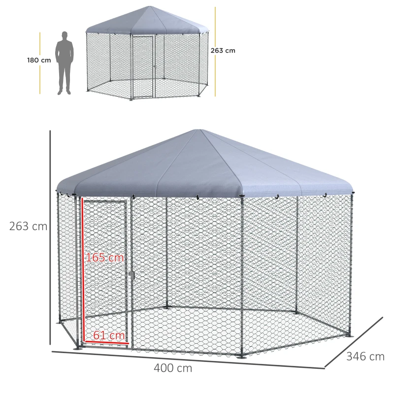 PawHut Cotet pentru Gaini 4x3,5x2,6m, Argintiu(m-3)