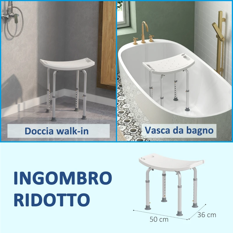 HOMCOM Sgabello Sedile Sedia per Doccia Bagno, Antiscivolo, Altezza Regolabile