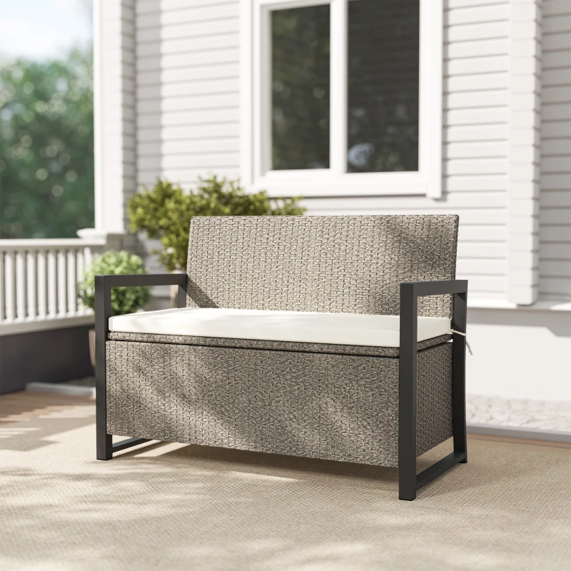 Outsunny Gartenbank mit Stauraum 2-Sitzer Sitzbank mit Sitzkissen gepolstert Aufbewahrungsbank 117 x 60 x 86 cm Cremeweiß