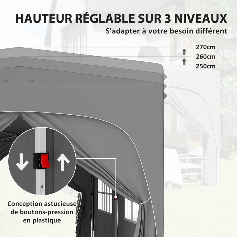 Outsunny Tonnelle pliante 3 x 6m Pop Up, UPF50+ Hauteur ajustable, avec sac de transport et sacs de sable, Gris clair