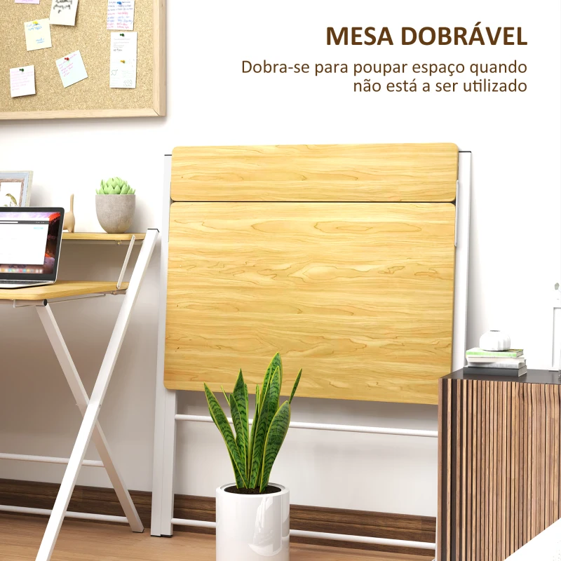 HOMCOM Secretária Dobrável com Prateleira Aberta Secretária Pequena para Escritório Casa 86x66x82 cm Madeira