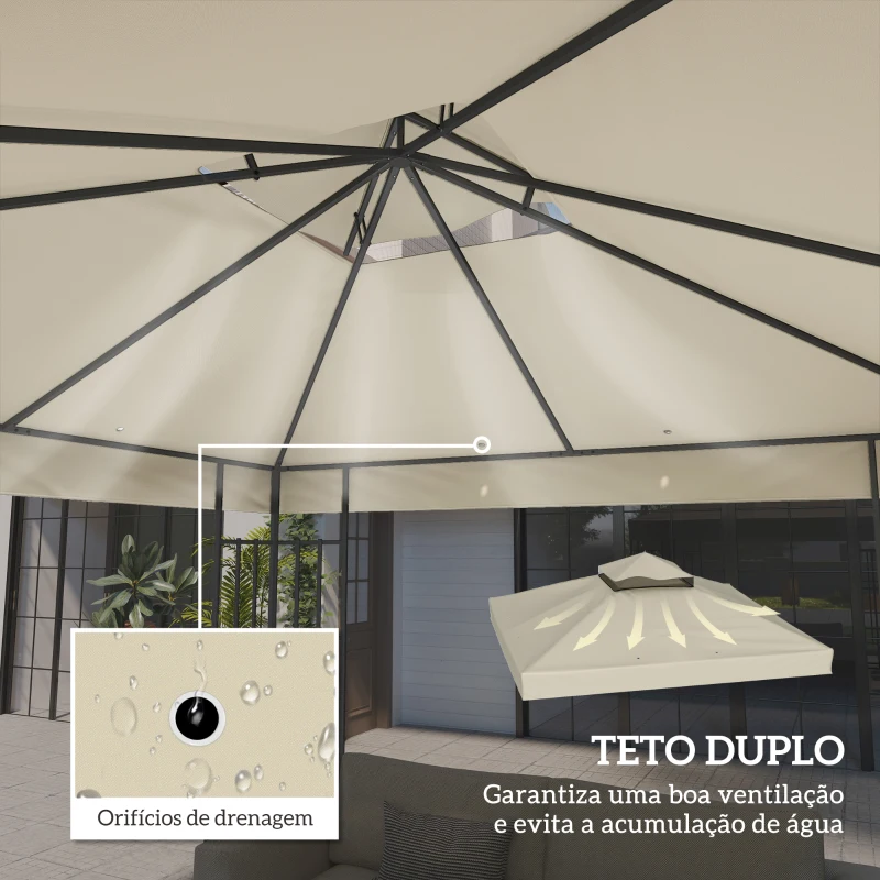 Outsunny Toldo de Substituição para Pérgola 3x3 m Toldo de Substituição com Teto Duplo Proteção UV 30+ Toldo para Pérgola Creme
