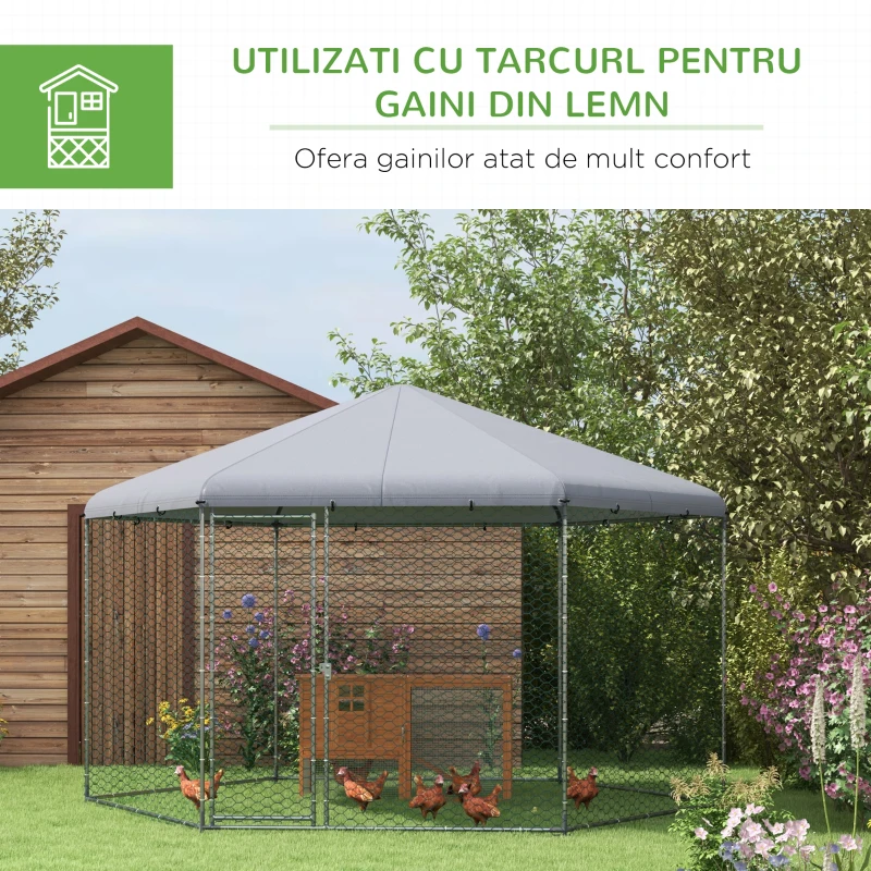 PawHut Cotet pentru Gaini 4x3,5x2,6m, Argintiu(m-5)