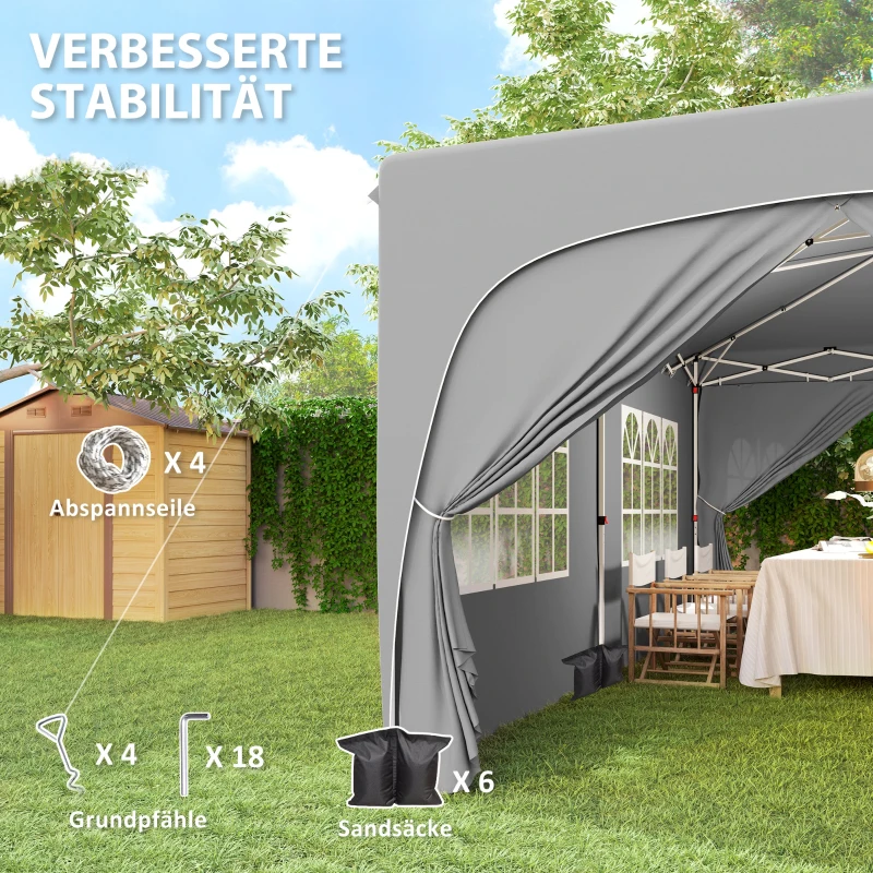Outsunny 3 x 6 m Pop-up Pavillon mit Seitenwänden, UPF50+ höhenverstellbares Gartenzelt mit Tragetasche und Sandsäcken
