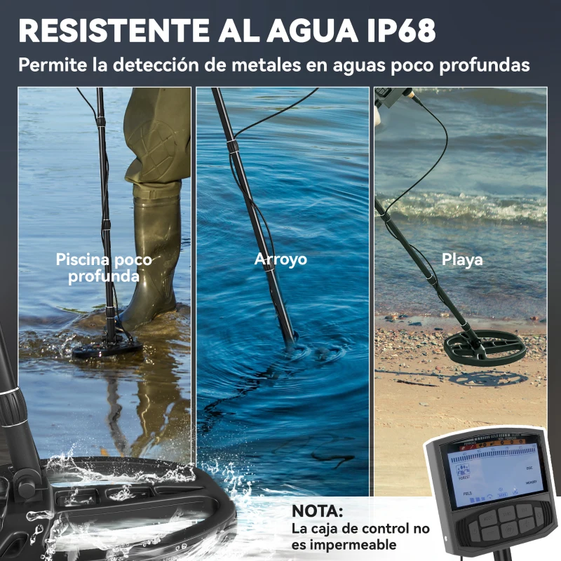 Outsunny Detector de Metales con Batería 5 Modos de Uso IP68 y Pantalla Retroiluminada Chip DSP 28x21x48-130 cm Gris Oscuro