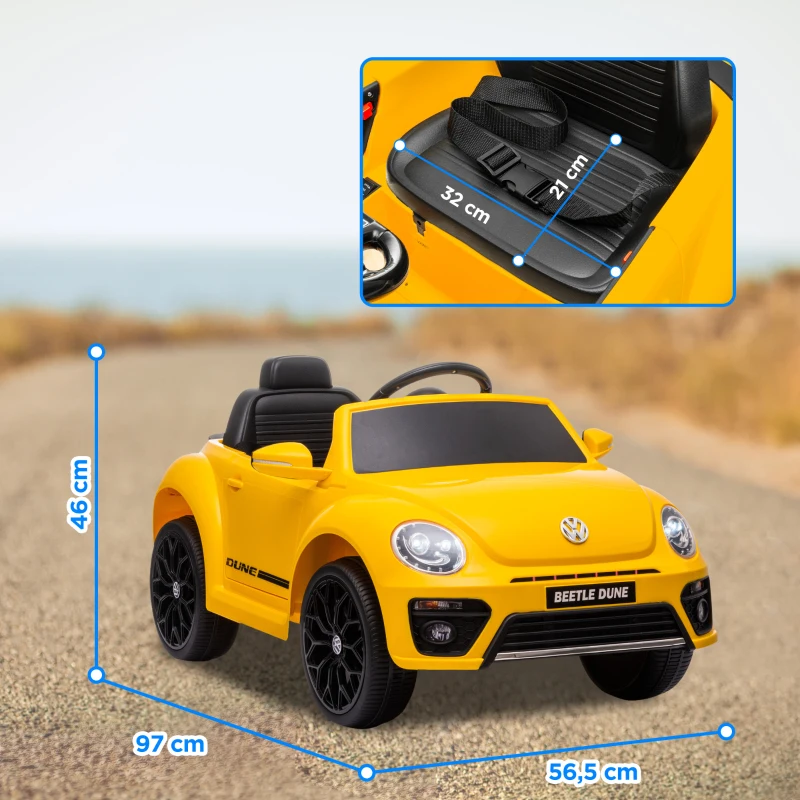 AIYAPLAY Carro Elétrico para Crianças Carro Elétrico Infantil Volkswagen Beetle com Bateria 12V Faróis Buzina e Música 97x56,5x46 cm Amarelo