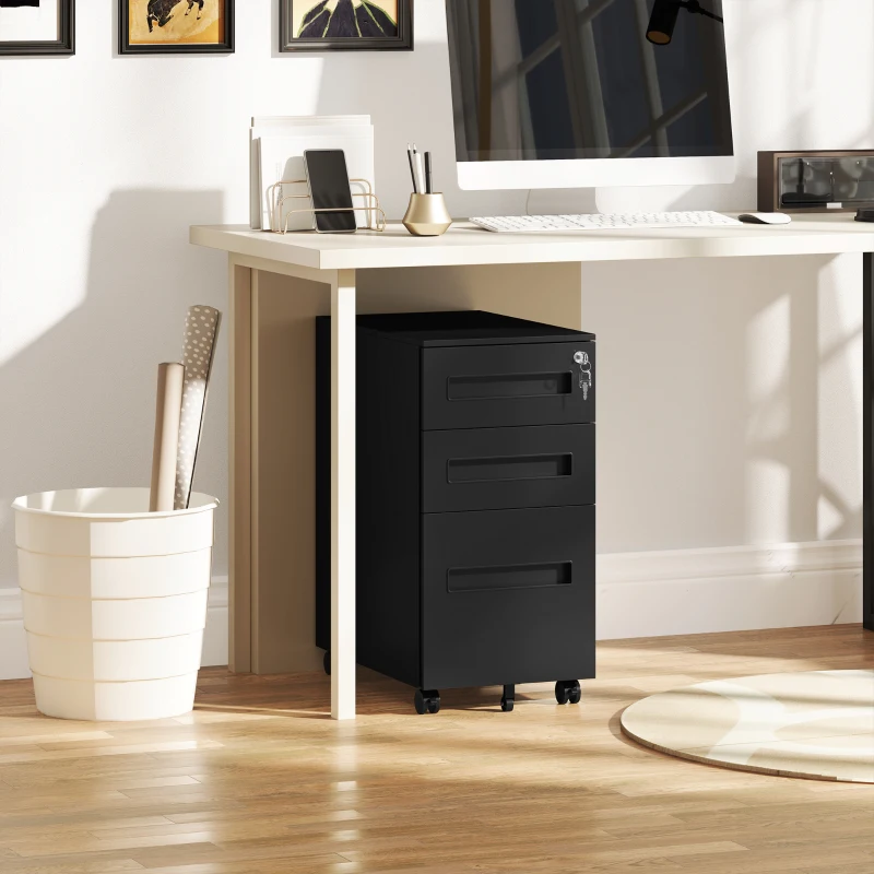 Vinsetto Three-Drawer Steel Filing Cabinet - Black