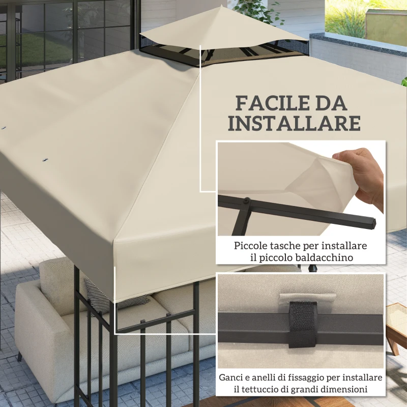 Outsunny Copertura per Gazebo da Giardino 3x3m, Tetto Sostitutivo UPF30+ a 2 Livelli in Poliestere, Crema