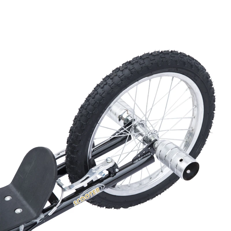 HOMCOM Trotinete para Crianças acima de 5 anos Scooter de 2 Rodas Grandes Insufláveis de 16 Polegadas com Freios e Guidão Ajustável em Altura 143x58x92-100cm Preto