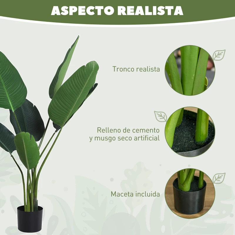 Outsunny 2 Palmas Artificiales 120 cm Plantas Artificiales Árboles Artificiales con 7 Hojas y Maceta para Decoración Hogar Verde