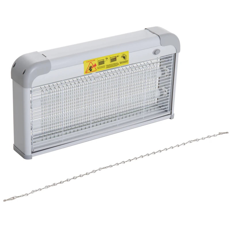 Outsunny Lâmpada Anti-Mosquitos Elétrica 30W Mata Mosquitos Elétrico Área 60 m² com Luz UV 48,5x8,5x26,5cm Branco e Cinza