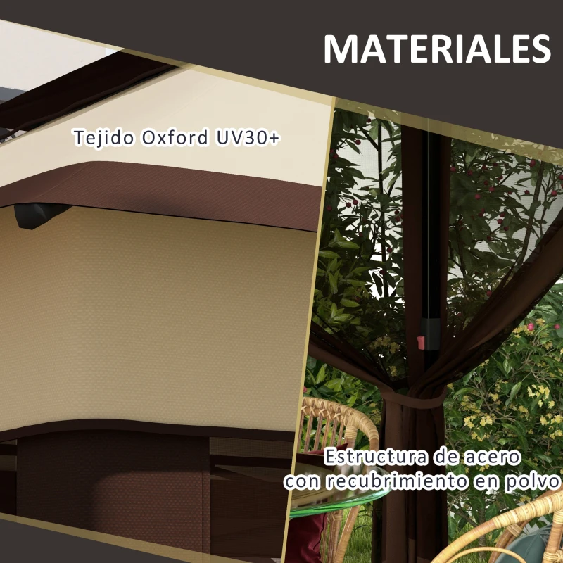 Outsunny Carpa Plegable 3,26x3,26x2,72m con Doble Techo Altura Ajustable Mosquiteras Protección UV30+ y Bolsa de Transporte Beige