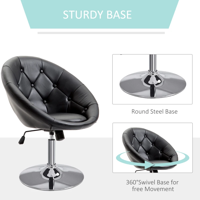 HOMCOM Faux Leather Leisure Chair, Round Tufted Accent Chair, Height Adjustable Counter Chair for Pub, Black