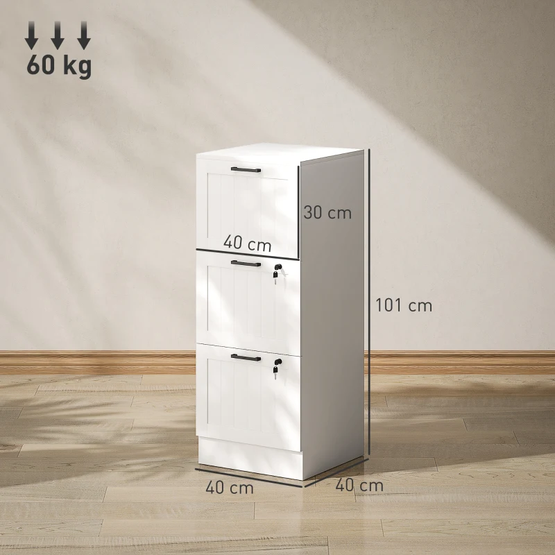 HOMCOM Mueble Archivador con 3 Cajones Cajonera para Escritorio con Rieles Colgantes Ajustables para A4 y Carta Blanco