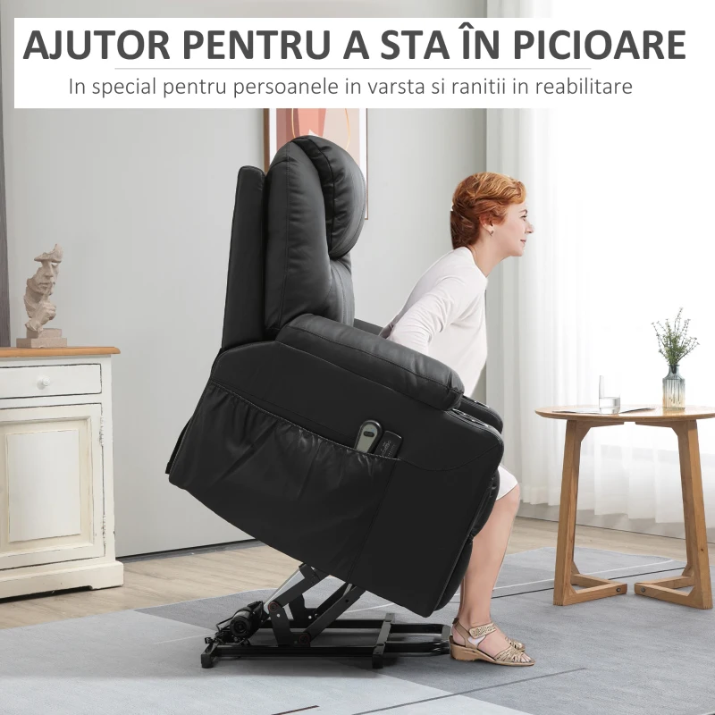 Homcom Scaun cu Ridicare Electrica, Masaj si tapitarie din PU
