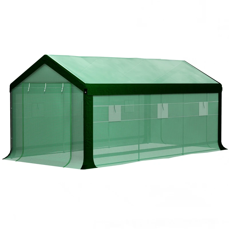 Outsunny Estufa Tipo Túnel 6x3x2,8 m Estufa de Exterior com 6 Janelas Cobertura de PE Anti UV e 2 Portas Enroláveis Verde