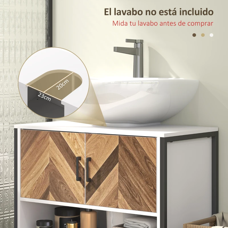HOMCOM Mueble bajo Lavabo con 2 Puertas y Compartimento Abierto para Lavabo con o sin Pedestal 80x40x60 cm Crema y Nogal