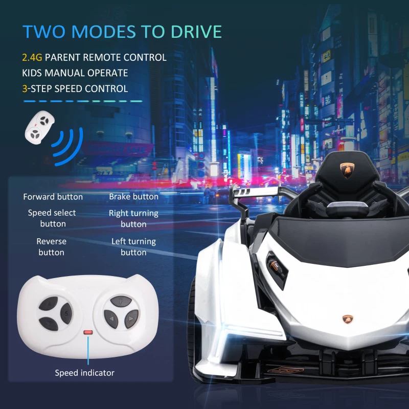 HOMCOM Masina Electrica pentru Copii, Lamborghini, Alb