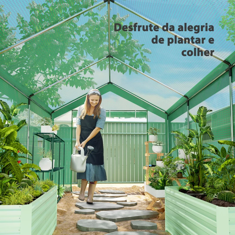 Outsunny Estufa Tipo Túnel 6x3x2,8 m Estufa de Exterior com 6 Janelas Cobertura de PE Anti UV e 2 Portas Enroláveis Verde