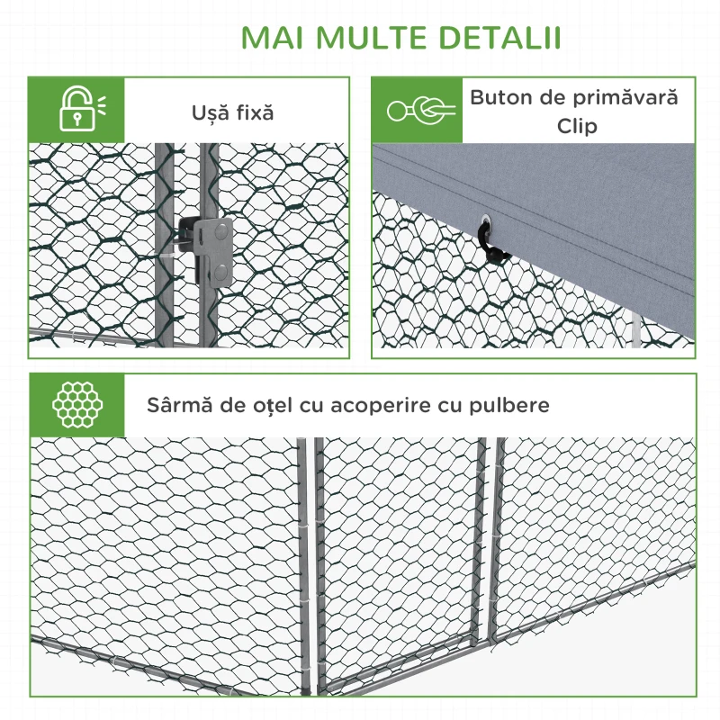 PawHut Cotet pentru Gaini 4x3,5x2,6m, Argintiu(m-7)