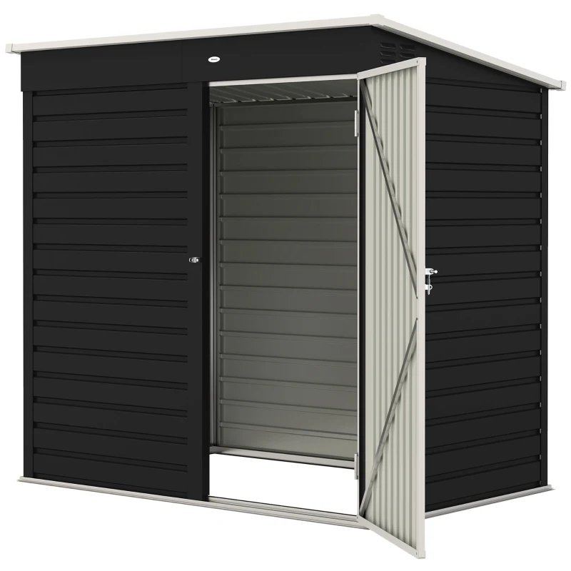Outsunny 6 x 4ft Metal Garden Storage Shed, Outdoor Tool Storage Shed with Lockable Door and Gloves for Garden, Patio, Dark Grey