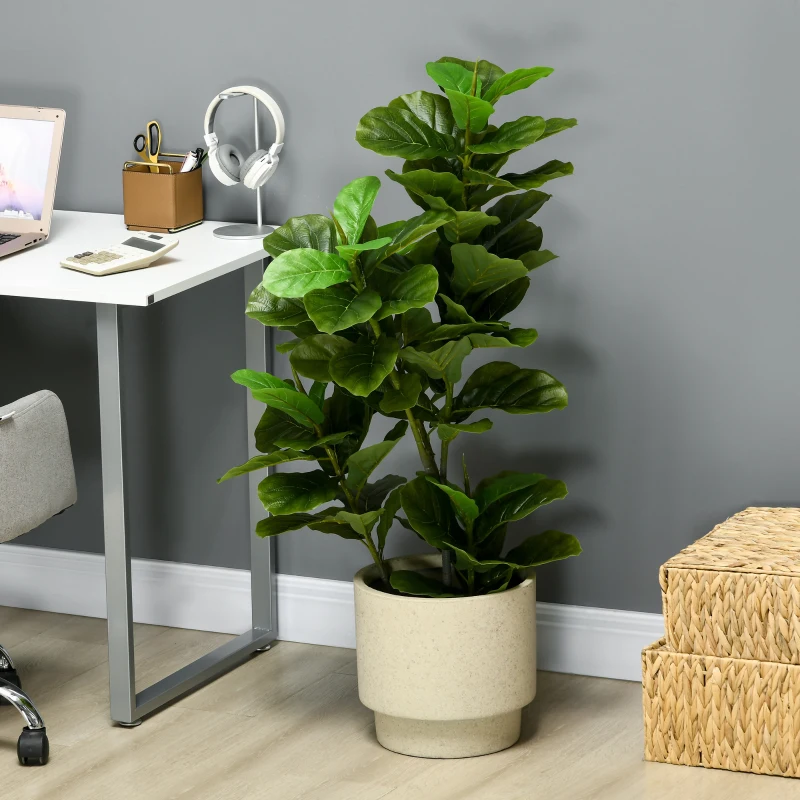 HOMCOM Conjunto de 2 Plantas Artificiales Decorativas 110x15 cm Árboles Artificiales de Ficus con 90 Hojas y Macetas Verde