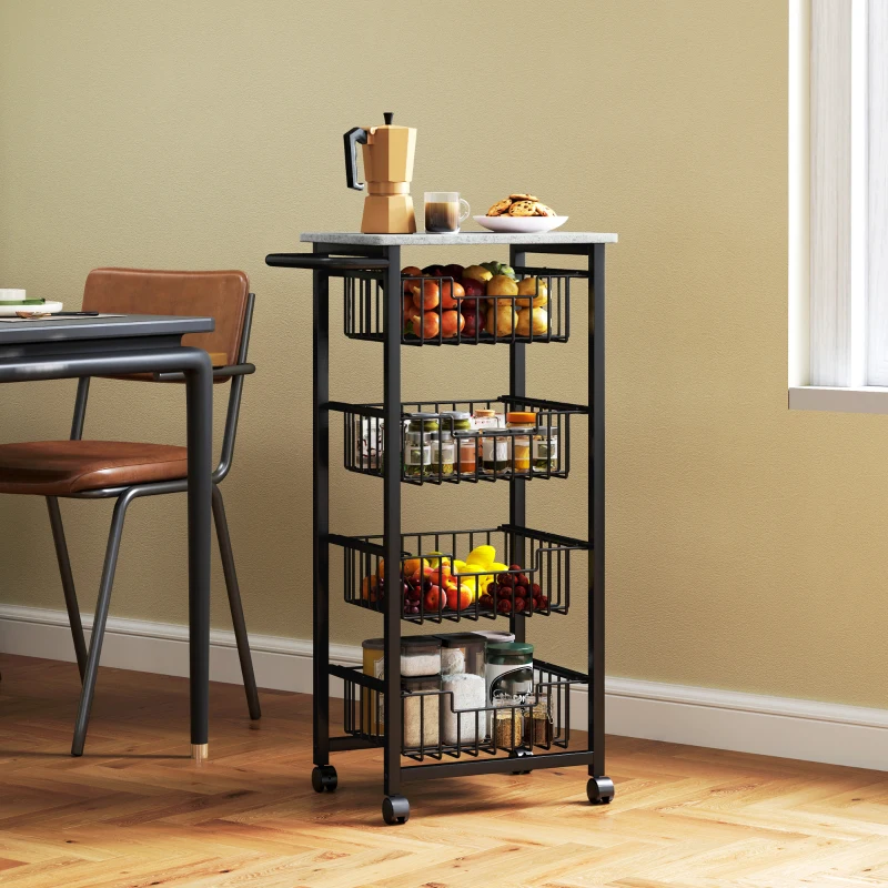 HOMCOM Carrito Verdulero para Cocina con 4 Cestas Deslizables y Marco de Acero 49,5x31x91 cm Gris Claro