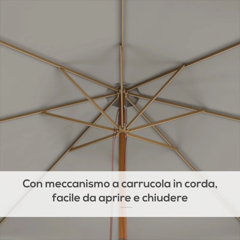 Outsunny Ombrellone da Giardino con Doppio Tettuccio, in Bambù e Poliestere, Ø325x250 cm, Grigio