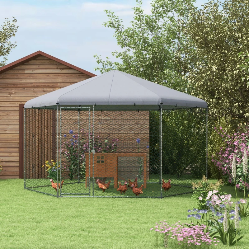 PawHut Cotet pentru Gaini 4x3,5x2,6m, Argintiu(m-2)