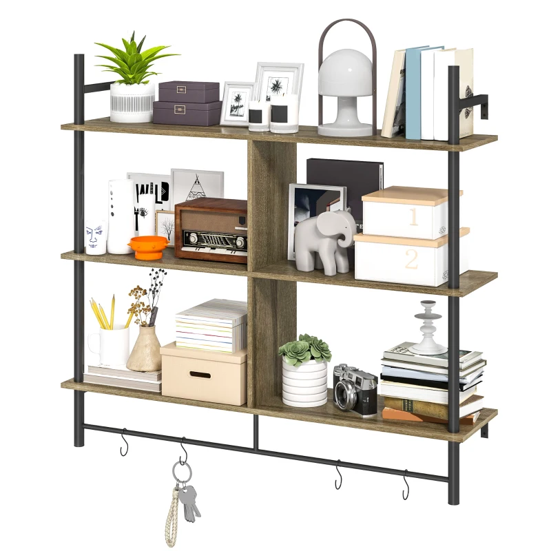 HOMCOM Three-Tier Floating Shelf - Grey Wood Effect