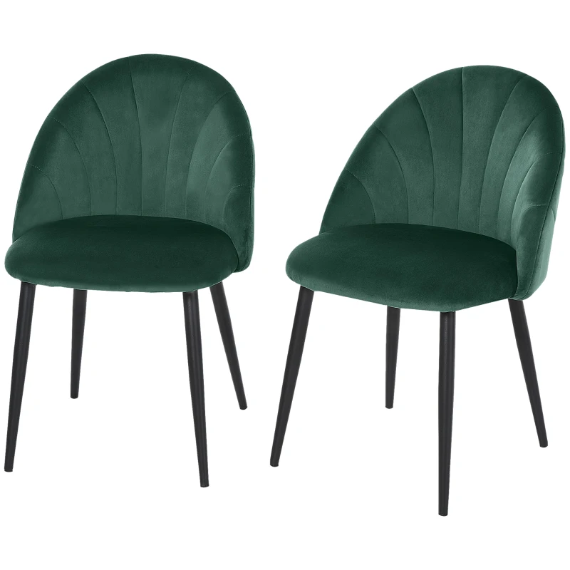 HOMCOM Lot de 2 chaises de Salle à Manger Chaise de Cuisine Velours Pieds métal vert dim. 52L x 54l x 79H cm
