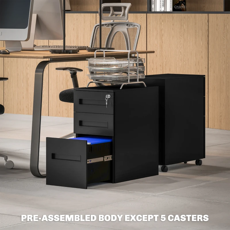 Vinsetto Three-Drawer Steel Filing Cabinet - Black