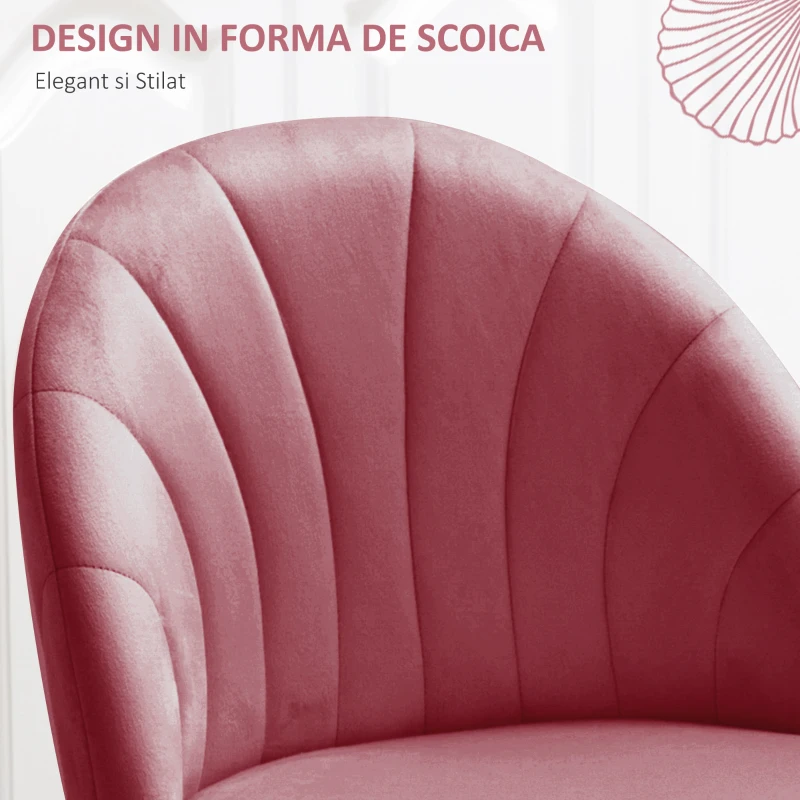 HOMCOM Set 2 Scaune de Sufragerie din Catifea, Scaune Capitonate pentru Salon si Sufragerie cu Picioare din Metal, Rosu